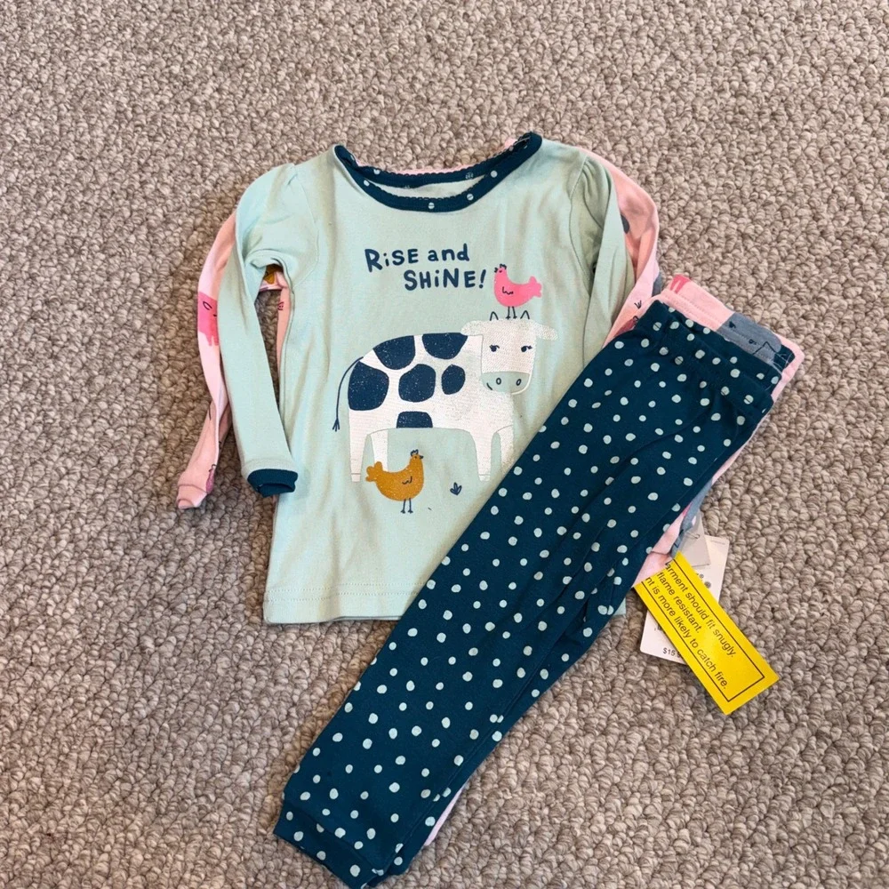 Carters Baby Girls 4pc Pajama Set‎ Farm Cow Pig Size 12 Months NWT